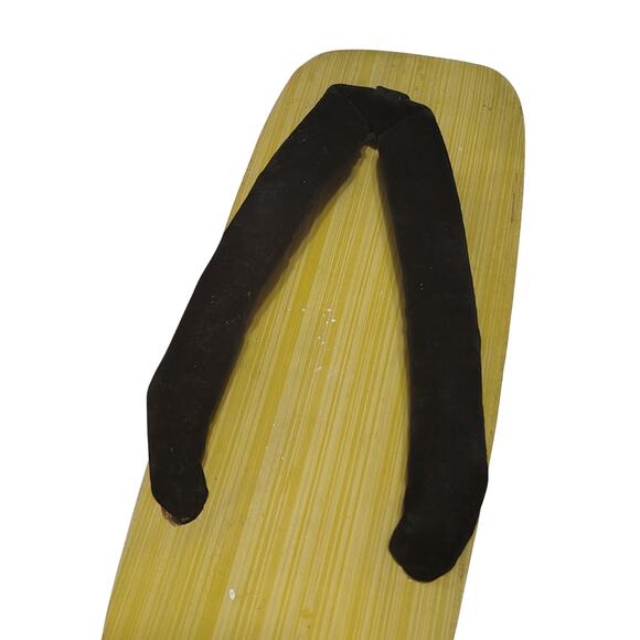 Vintage Traditional Geta Clogs Sandals Brown Wood Black Velvet Thongs Size 10.5 - Picture 4 of 10